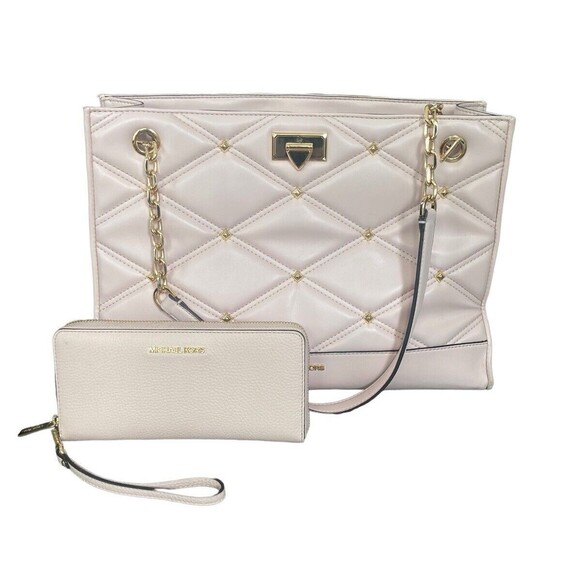MICHAEL KORS Serena Large Shoulder Tote Blush Pink Gold‎ Hardware With Wallet - Picture 1 of 16